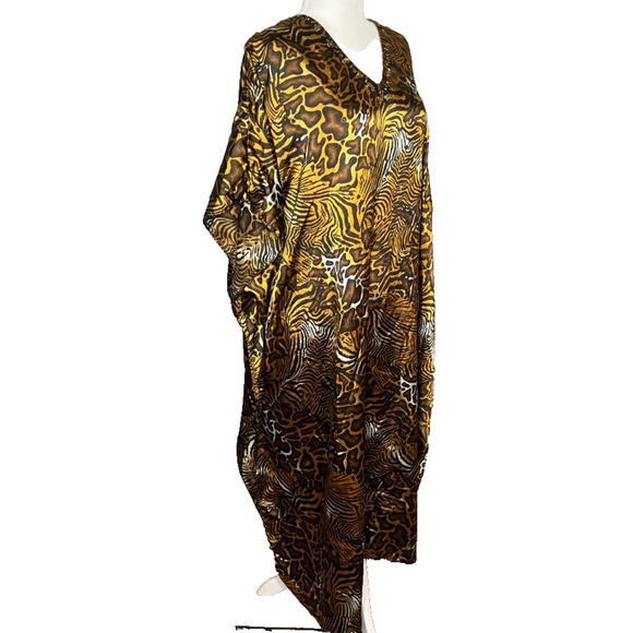 Luxell Kaftan House Dress OS Satin Beads Animal Tiger Zebra Cheetah Print Cover - Picture 5 of 6